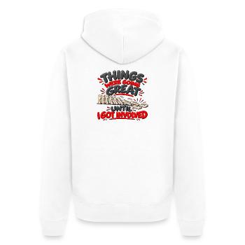 Es lief alles großartig – lustiger Humor - Unisex Premium Bio Zip Hoodie - Weiß - Hinten - Thijin (182cm)