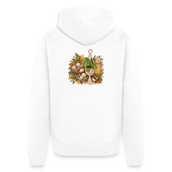 Herbstmakramee mit Garnknäueln und Blätter - Unisex Premium Bio Zip Hoodie - Weiß - Hinten - Thijin (182cm)