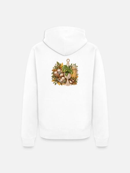 Herbstmakramee mit Garnknäueln und Blätter - Unisex Premium Bio Zip Hoodie - Weiß