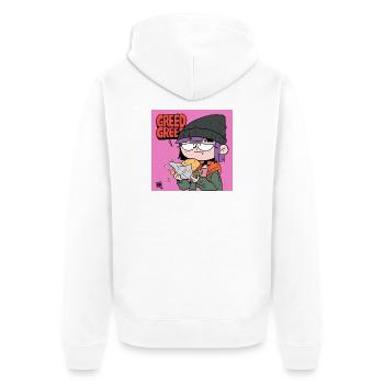 Gierige Burger Cartoon Motiv - Unisex Premium Bio Zip Hoodie - Weiß - Hinten - Thijin (182cm)