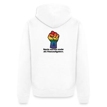 NAZIS NERVEN MEHR ALS HAUSAUFGABEN, SCHÜLER, NONZS - Unisex Premium Bio Zip Hoodie - Weiß - Hinten - Thijin (182cm)