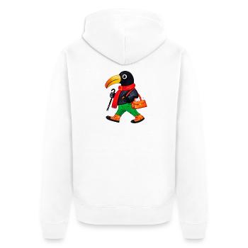 Wandelnde Krähe im roten Schal - Unisex Premium Bio Zip Hoodie - Weiß - Hinten - Thijin (182cm)