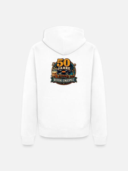 50 Jahre – Bestens eingespielt - Unisex Premium Bio Zip Hoodie - Weiß
