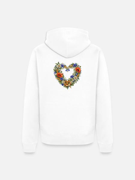 Alpenblumenherz mit Brezel & Edelweiß - Unisex Premium Bio Zip Hoodie - Weiß