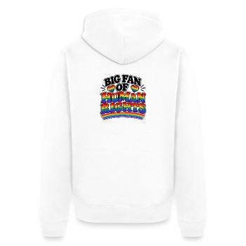 Big Fan of Human Rights – Pride Statement - Unisex Premium Bio Zip Hoodie - Weiß - Hinten - Thijin (182cm)