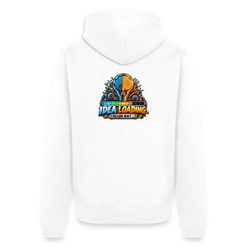 Ideenladung: Leuchtbirne trifft Technik - Unisex Premium Bio Zip Hoodie - Weiß - Hinten - Thijin (182cm)