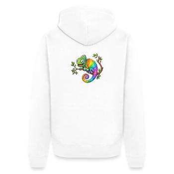 Regenbogen-Chamäleon auf Ast - Unisex Premium Bio Zip Hoodie - Weiß - Hinten - Thijin (182cm)