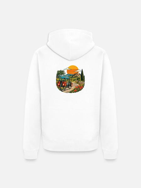 Sonnenuntergangs Radreise am Meer - Unisex Premium Bio Zip Hoodie - Weiß