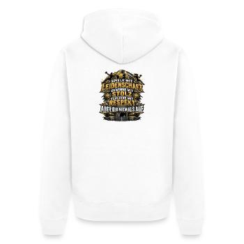 Handball Leidenschaft Stolz Respekt – Gib niemals  - Unisex Premium Bio Zip Hoodie - Weiß - Hinten - Thijin (182cm)