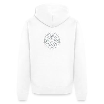 Sonnengeometrisches Labyrinth Blau-Grün - Unisex Premium Bio Zip Hoodie - Weiß - Hinten - Thijin (182cm)