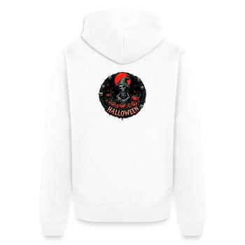 Makabres, rundes, gerahmtes Waschbär-Astronauten-T-Shirt - Unisex Premium Bio Zip Hoodie - Weiß - Hinten - Thijin (182cm)