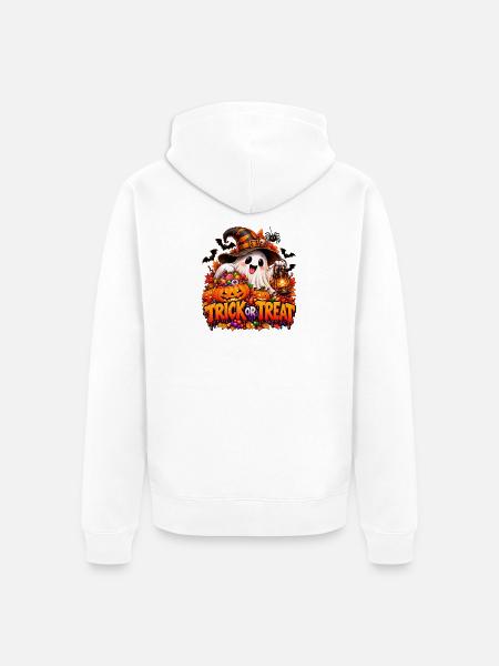 Halloween Geist mit Kürbisschatz - Unisex Premium Bio Zip Hoodie - Weiß