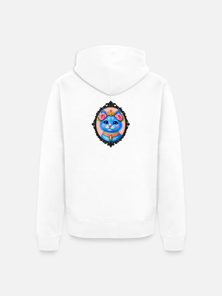 Blaue Katzenprinzessin mit Blumendekoration - Unisex Premium Bio Zip Hoodie - Weiß