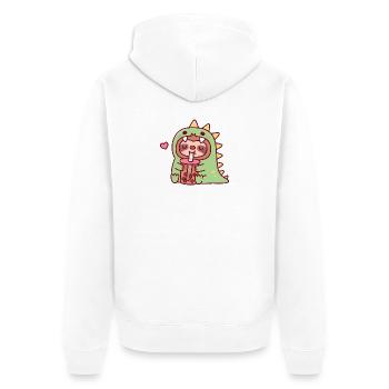 Süßer Faultier im Dinosaurierkostüm liebt Boba-Tee - Unisex Premium Bio Zip Hoodie - Weiß - Hinten - Thijin (182cm)