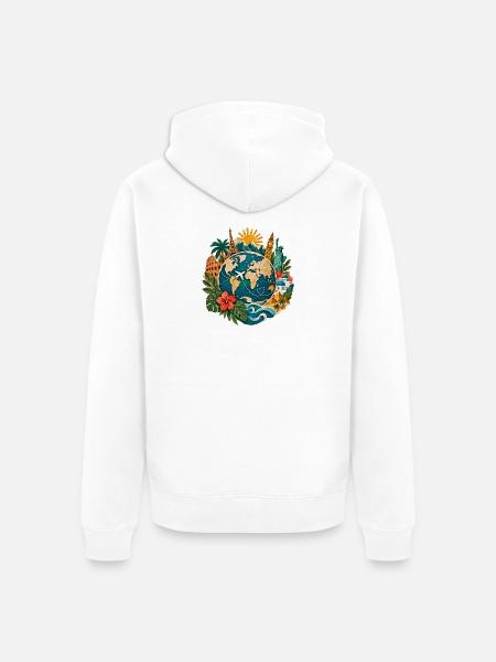 Weltreise Globus mit Landmarken - Unisex Premium Bio Zip Hoodie - Weiß