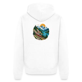 Bergbahn am See Panorama - Unisex Premium Bio Zip Hoodie - Weiß - Hinten - Thijin (182cm)