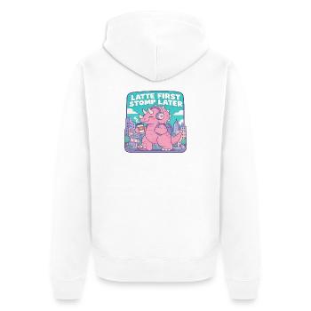 Latte First Stomp Later Dino - Unisex Premium Bio Zip Hoodie - Weiß - Hinten - Thijin (182cm)