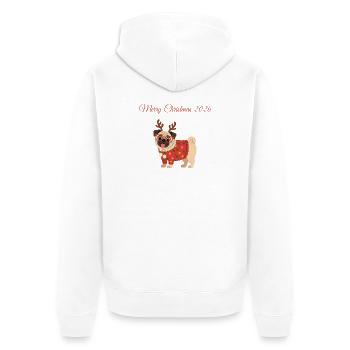 Merry Christmas 2026 Mops Weihnachten Hund - Unisex Premium Bio Zip Hoodie - Weiß - Hinten - Thijin (182cm)