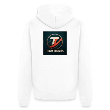 Team Thomas Familienname Teamname Unternehmensname - Unisex Premium Bio Zip Hoodie - Weiß - Hinten - Thijin (182cm)