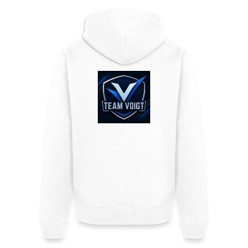Team Voigt Schild-Logo Familienname Firmenname - Unisex Premium Bio Zip Hoodie - Weiß - Hinten - Thijin (182cm)