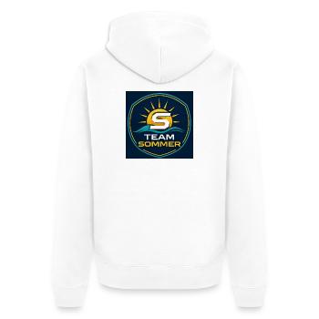 Sonnenlogo Team Sommer Familienname Teamname  - Unisex Premium Bio Zip Hoodie - Weiß - Hinten - Thijin (182cm)