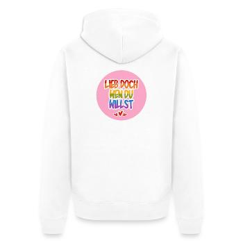 Lieb_doch_wen_du_willst_rosa - Unisex Premium Bio Zip Hoodie - Weiß - Hinten - Thijin (182cm)