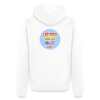 Lieb_doch_wen_du_willst_hellblau - Unisex Premium Bio Zip Hoodie - Weiß - Hinten - Thijin (182cm)
