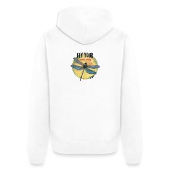 Flieg deinen eigenen Weg, Dragonfly Circle - Unisex Premium Bio Zip Hoodie - Weiß - Hinten - Thijin (182cm)