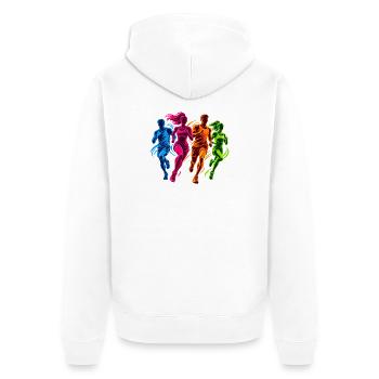 Joggen - Ein Motiv für Joggerinnen und Jogger  - Unisex Premium Bio Zip Hoodie - Weiß - Hinten - Thijin (182cm)