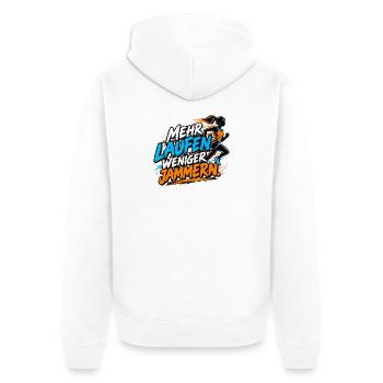 Joggen - Mehr Laufen - Joggerinnen - Unisex Premium Bio Zip Hoodie - Weiß - Hinten - Thijin (182cm)