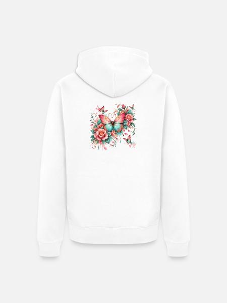 Romantischer Schmetterling mit Rosen - Unisex Premium Bio Zip Hoodie - Weiß