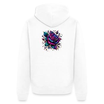 Neonrose mit Goldakzenten - Unisex Premium Bio Zip Hoodie - Weiß - Hinten - Thijin (182cm)
