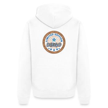 Geschenk für Diego - Unisex Premium Bio Zip Hoodie - Weiß - Hinten - Thijin (182cm)