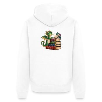 Drachenlesezauber auf Bücherstapel - Unisex Premium Bio Zip Hoodie - Weiß - Hinten - Thijin (182cm)