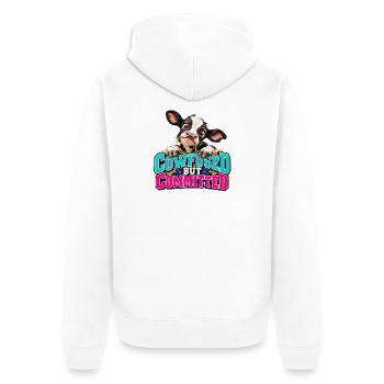 Cowfused But Committed - Unisex Premium Bio Zip Hoodie - Weiß - Hinten - Thijin (182cm)