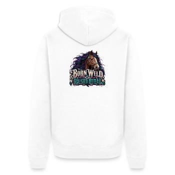 Geboren Wild, Ländlich Aufgewachsen - Unisex Premium Bio Zip Hoodie - Weiß - Hinten - Thijin (182cm)