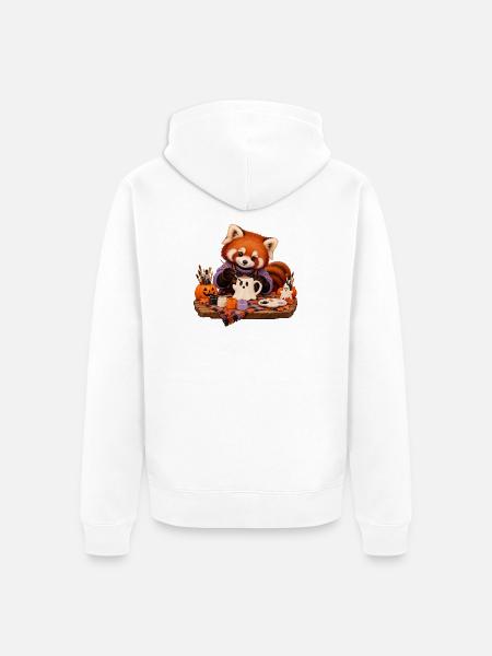 Roter Panda bemalt eine Geistertasse - Unisex Premium Bio Zip Hoodie - Weiß