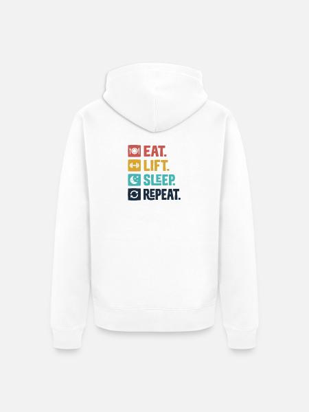 Essen, heben, schlafen, wiederholen - Unisex Premium Bio Zip Hoodie - Weiß