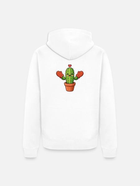 Kaktus mit Ofenhandschuhen - Unisex Premium Bio Zip Hoodie - Weiß