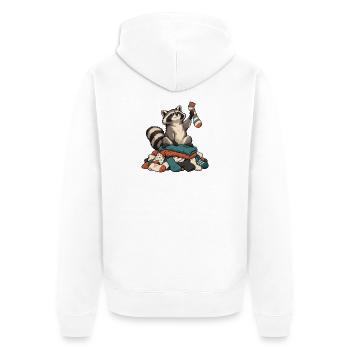 Waschbär auf dem Wäscheberg - Unisex Premium Bio Zip Hoodie - Weiß - Hinten - Thijin (182cm)