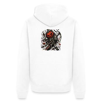 Kürbiskopf-Sensenmann mit Axt - Unisex Premium Bio Zip Hoodie - Weiß - Hinten - Thijin (182cm)