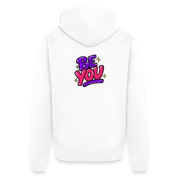 GEN Z ZITIERT TYPOGRAFIEDESIGN – Be You - Unisex Premium Bio Zip Hoodie - Weiß - Hinten - Thijin (182cm)