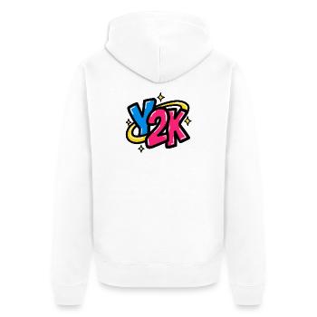 GEN Z ZITIERT TYPOGRAFIEDESIGN – Y2K - Unisex Premium Bio Zip Hoodie - Weiß - Hinten - Thijin (182cm)