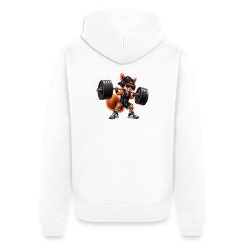 Fitness Eichhörnchen Gym Muskeln Bodybuilding - Unisex Premium Bio Zip Hoodie - Weiß - Hinten - Thijin (182cm)