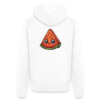 Kawaii Wassermelonen Slice - Unisex Premium Bio Zip Hoodie - Weiß - Hinten - Thijin (182cm)