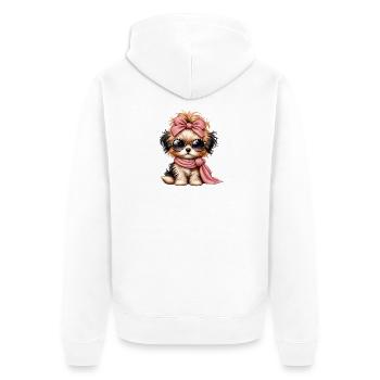 Pudelchen mit Rosa Schleife und Brille - Unisex Premium Bio Zip Hoodie - Weiß - Hinten - Thijin (182cm)