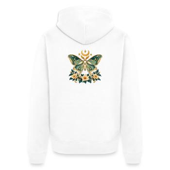 Motten-Himmlische Floral - Unisex Premium Bio Zip Hoodie - Weiß - Hinten - Thijin (182cm)