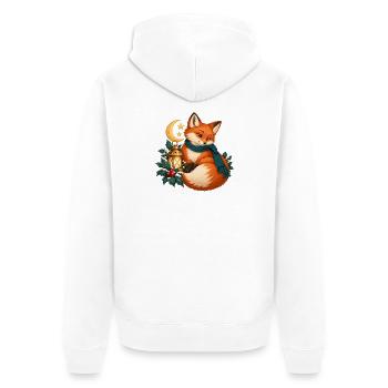Winterfuchs mit blauem Laternenschal - Unisex Premium Bio Zip Hoodie - Weiß - Hinten - Thijin (182cm)