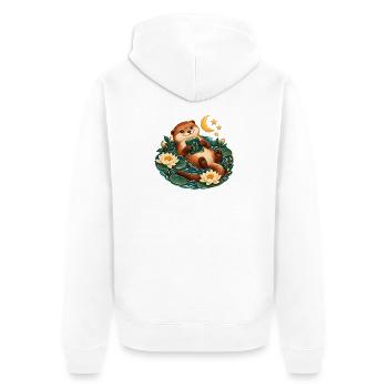 Otter Reader am Teich - Unisex Premium Bio Zip Hoodie - Weiß - Hinten - Thijin (182cm)