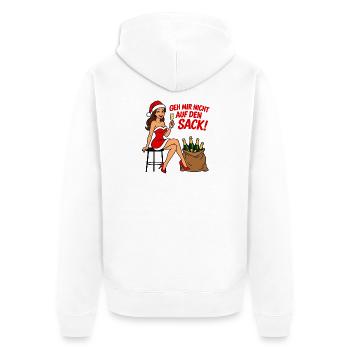 Nikolausfrau Outfit - Geh mir nicht auf den Sack - Unisex Premium Bio Zip Hoodie - Weiß - Hinten - Thijin (182cm)